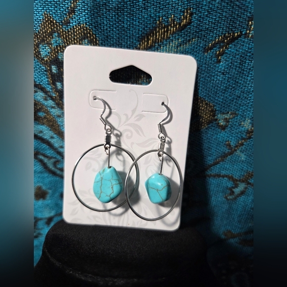 Turquoise and Silver Dangle Earrings - Picture 2 of 2
